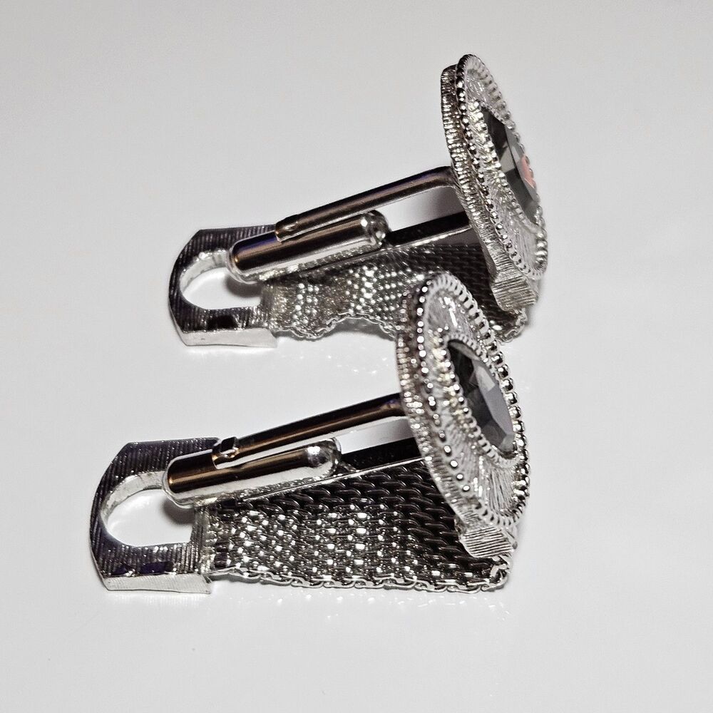Vintage Swank Clear Marquise Shape Rhine Wrap Around Mesh Silver Tone Cuff Links - Picture 8 of 12